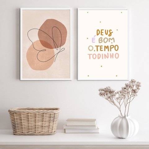 Kit 2 Quadros Borboleta Deus É Bom o Tempo todo 33x24cm - com Vidro:madeira Branca