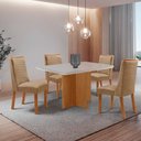 Ver imagem 1 de Mesa de Jantar Olímpia 120 cm Tampo MDF Vidro Canto Copo com 4 Cadeiras Carolina Moderna Mobília