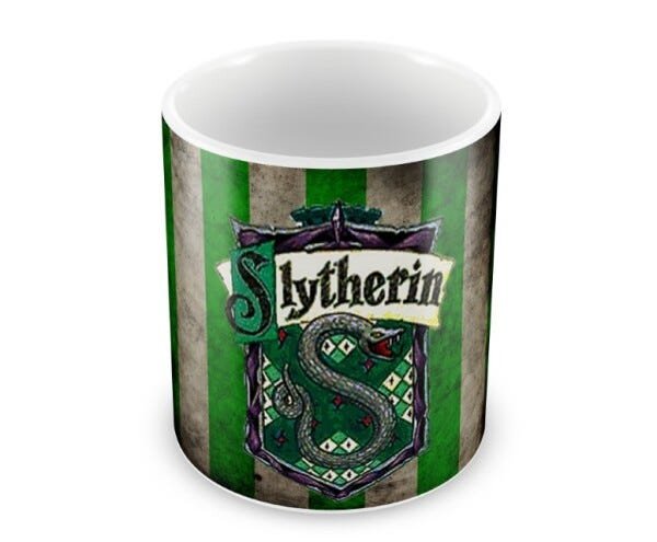 Caneca Harry Potter Slytherin Sonserina Porcelana Branca 325ml