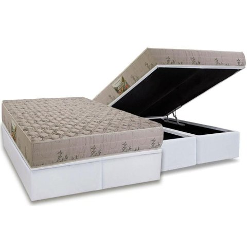 Cama Box Baú Queen: Colchão Espuma D33 Herval Cannes + Base Crc Linhão White (158x198)