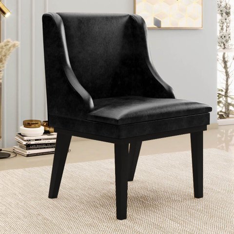Cadeira Estofada para Sala de Jantar Base Fixa de Madeira Preto Lia Sintético Premium Preto - Ibiza