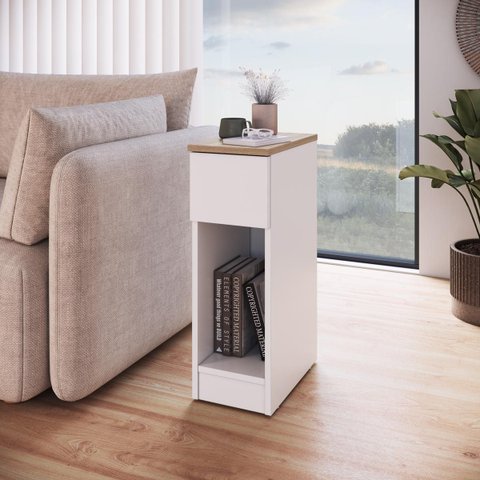 Mesa Lateral ou de Cabeceira 20cm Nicho e Gaveta Linea Branco/montana B134
