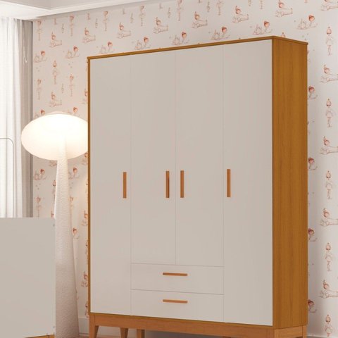 Guarda-Roupa para Quarto de Bebê 4 Portas Flip Bege/Areia Fosco/Savana