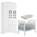 Ver imagem 1 de Berço Americano Lila e Guarda Roupa Infantil New Selena 3 Portas Branco Brilho com Colchão Gazin – C