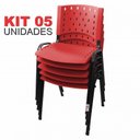 Ver imagem 2 de Cadeira Empilhável Plástica Vermelha 5 Unidades - Ultra Móveis