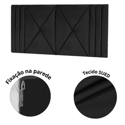 Cabeceira Estofada Casal 1,40cm Preto Sued Tóquio Quarto Decoração Lisa - 3