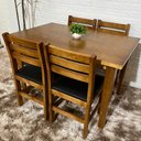 Ver imagem 1 de Conjunto Fixo Floresta Mesa 120x80 com 4 Cadeiras Estofadas Cor:mel