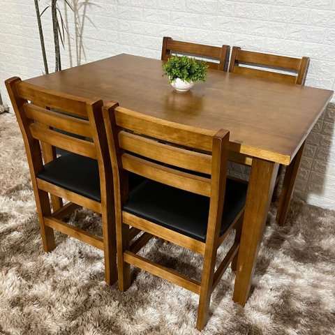 Conjunto Fixo Floresta Mesa 120x80 com 4 Cadeiras Estofadas Cor:mel