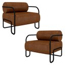 Ver imagem 1 de Poltrona Decorativa para Sala Industrial Kit 2 Kira K04 Sintético Marrom - Mpozenato