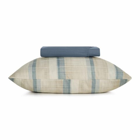 Jogo de Cama Solteiro Toque Acetinado Linen 2 Peças Estampa Xadrez Azul Altenburg