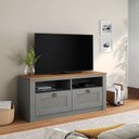 Ver imagem 1 de Rack TV Bancada 43 Polegadas Madeira Maciça 2 Gavetas 2 Nichos Bolton Cinza