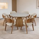 Ver imagem 3 de Mesa de Jantar 6 Lugares Redonda 135cm Base Cone Tampo MDF com Vidro Erimon N01 Ypê Off White -