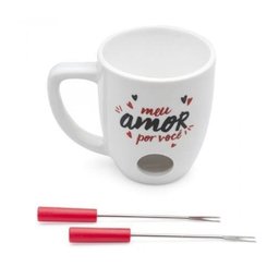 CANECA FONDUE AMOR É TUDO - 150ML + GARFO + VELA - 7