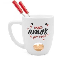 CANECA FONDUE AMOR É TUDO - 150ML + GARFO + VELA - 6