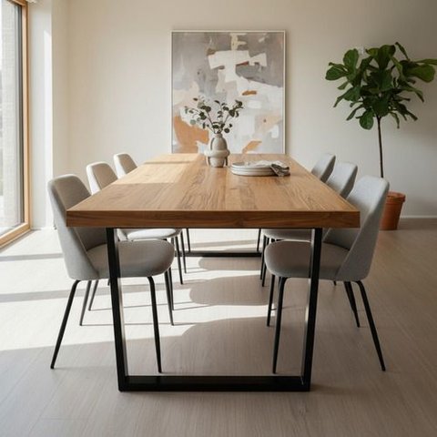 Mesa de Jantar Industrial Tampo Madeira Maciça 150x70x78cm.:tampo de Teca