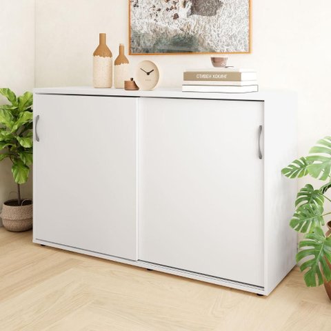 Armário Escritório 120cm 2 Portas de Correr e Prateleiras F5 Cor:branco