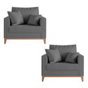 Ver imagem 1 de Kit 2 Poltronas Beny Decorativa com 2 Almofadas Suede Cinza Base em Madeira Maciça