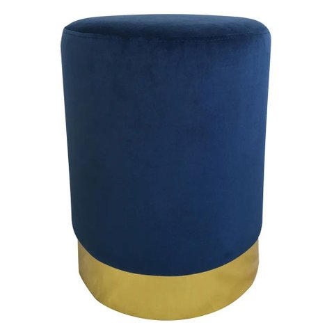 Banqueta em Veludo Azul Base em Metal Dourado 45cm Nk0006 Btc
