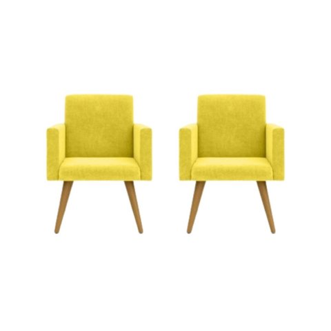 Kit 02 Poltronas Decorativas Nina Cadeira Recepção Amarelo