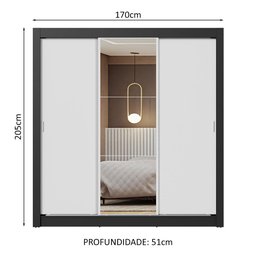 Guarda-roupa Casal 3 Portas de Correr com Espelho Preto/branco Nobre Madesa - 3