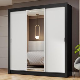 Guarda-roupa Casal 3 Portas de Correr com Espelho Preto/branco Nobre Madesa - 1