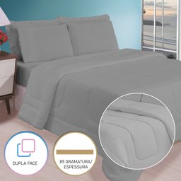 Edredom Casal Queen 6 Peças Leve para Verão Função Cobre Leito Cinza Casa Dona - 2