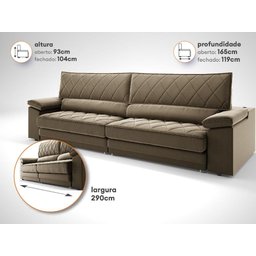 Sofá de Duplo Molejo com Carregador Usb, Retrátil e Reclinável Valencia 2,90m Veludocristal - 2