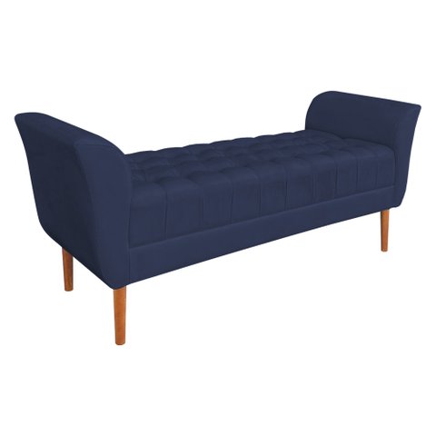 Calçadeira Recamier Casal 1,50m Londres Veludo - Pallazio Azul Marinho