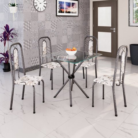 Conjunto Sala de Jantar com 4 Cadeiras Lívia Prata/Arabesco