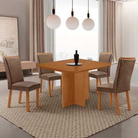 Mesa de Jantar Olímpia 90cm Tampo MDF Laminado Canto Copo com 4 Cadeiras Lisa
