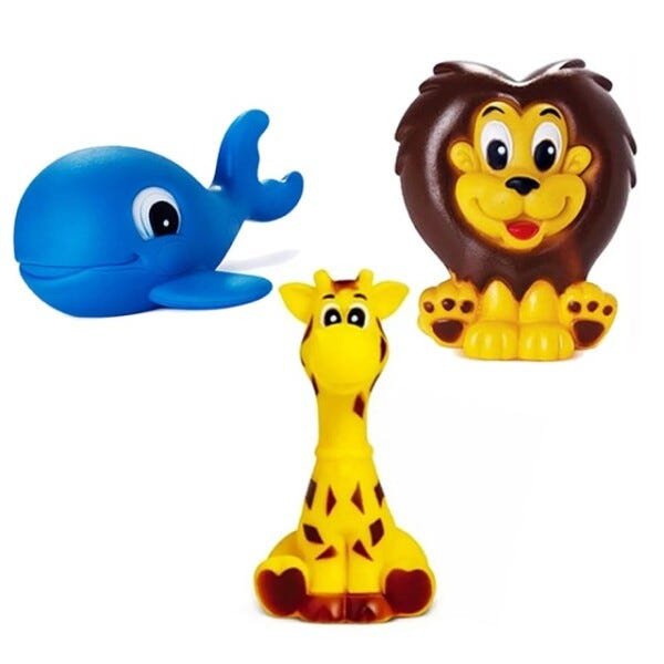 Kit Com 5 Brinquedos De Vinil Para Bebê Maralex - Girafa, Leão, Porco, Panda e Baleia - 2