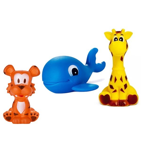 Kit Com 5 Brinquedos De Vinil Para Bebê Maralex - Carro, Trem, Girafa, Tigre e Baleia - 2