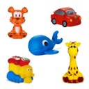 Ver imagem 1 de Kit com 5 Brinquedos de Vinil para Bebê Maralex - Carro, Trem, Girafa, Tigre e Baleia
