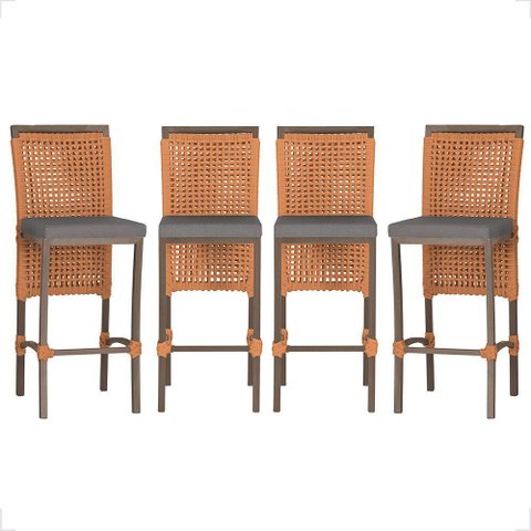 4 Banqueta em Alumínio Roma Marrom Corda Náutica Tecido 11