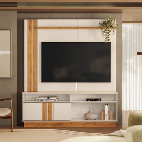 Estante Home para Tv até 60 Polegadas 160cm Fortaleza Off White Marrom Canela