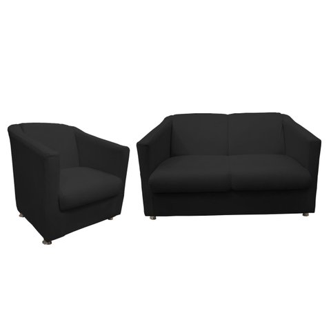 Kit Namoradeira + 1 Poltrona Decorativa Biane Couro Preto Pés Cromado Mz Decor