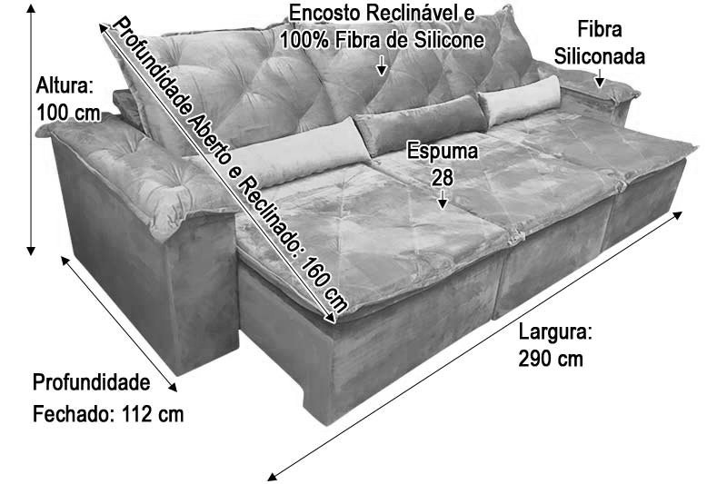 Sofá Retrátil Reclinável 3,20 M Rosa 10 Lucchese - 2