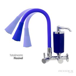 Torneira de Cozinha Azul Gourmet Parede com Filtro Inox Flexível bico Arejador Cone Duplo Jato - 2