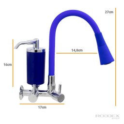 Torneira de Cozinha Azul Gourmet Parede com Filtro Inox Flexível bico Arejador Cone Duplo Jato - 3