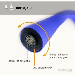 Torneira de Cozinha Azul Gourmet Parede com Filtro Inox Flexível bico Arejador Cone Duplo Jato - 5