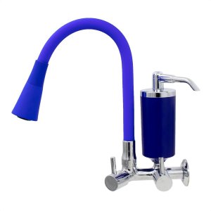 Torneira de Cozinha Azul Gourmet Parede com Filtro Inox Flexível bico Arejador Cone Duplo Jato