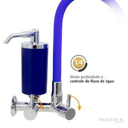 Torneira de Cozinha Azul Gourmet Parede com Filtro Inox Flexível bico Arejador Cone Duplo Jato - 4