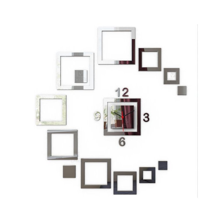 Relógio Parede Espelho Acrílico Quadrados Sala Quarto