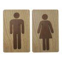 Ver imagem 1 de Placa Banheiro Wc Sinalização Par Lavável Acabamento Madeira