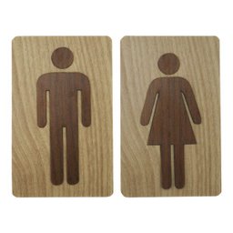 Placa Banheiro Wc Sinalização Par Lavável Acabamento Madeira - 1