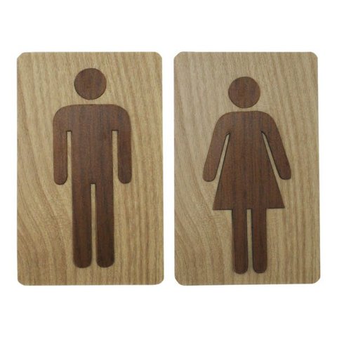 Placa Banheiro Wc Sinalização Par Lavável Acabamento Madeira