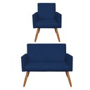 Ver imagem 1 de Kit Poltrona e Namoradeira Nina Suede Pés Palito Castanho - Pallazio - Azul Marinho