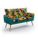 Ver imagem 2 de Kit 2 Poltronas Namoradeira Opala com Puff Lunar Suede Estampado Colorido com Azul Turquesa Aradecor