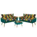 Ver imagem 1 de Kit 2 Poltronas Namoradeira Opala com Puff Lunar Suede Estampado Colorido com Azul Turquesa Aradecor