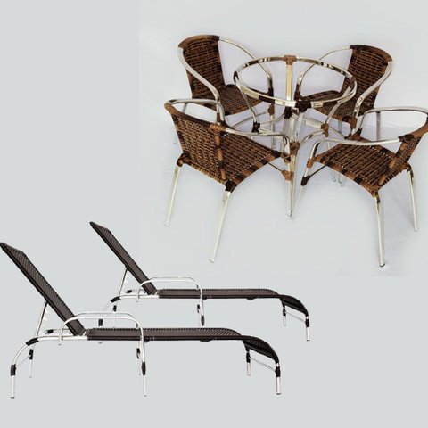 Jogo de 4 Cadeiras e Mesa Floripa em Alumínio Com 2 Espreguiçadeiras Roma Trama Original